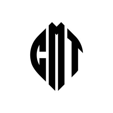 Çember ve elips şekilli CMT daire harf logosu tasarımı. Tipografik biçimli CMT elips harfleri. Üç baş harf daire şeklinde bir logo oluşturuyor. CMT Çember Amblemi Soyut Monogram Harf İşaretleyici Vektörü.