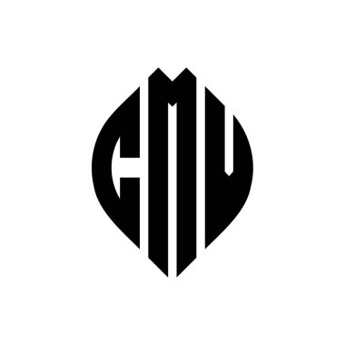 Çember ve elips şekilli CMV daire harf logosu tasarımı. Tipografik biçimli CMV elips harfleri. Üç baş harf daire şeklinde bir logo oluşturuyor. CMV Çember Amblemi Soyut Monogram Harf İşaretleyici Vektörü.
