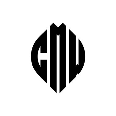 Çember ve elips şekilli CMW daire harf logosu tasarımı. Tipografik biçimli CMW elips harfleri. Üç baş harf daire şeklinde bir logo oluşturuyor. CMW Çember Amblemi Soyut Monogram Harf İşaretleyici Vektörü.