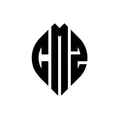 Çember ve elips şekilli CMZ daire harf logosu tasarımı. Tipografik biçimli CMZ elips harfleri. Üç baş harf daire şeklinde bir logo oluşturuyor. CMZ Çember Amblemi Soyut Monogram Harf İşaretleyici Vektörü.