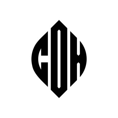 Çember ve elips şekilli COX daire harf logosu tasarımı. COX elips harfleri tipografik tarzda. Üç baş harf daire şeklinde bir logo oluşturuyor. COX Çemberi Amblemi Soyut Monogram Harf İşaretleme Vektörü.