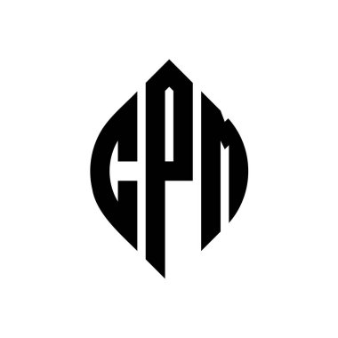 Çember ve elips şekilli CPM yuvarlak harf logosu tasarımı. Tipografik tarzda CPM elips harfleri. Üç baş harf daire şeklinde bir logo oluşturuyor. CPM Çemberi Amblemi Soyut Monogram Harf İşaretleyici Vektörü.