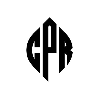 Çember ve elips şekilli CPR yuvarlak harf logosu tasarımı. Tipografik tarzda suni teneffüs mektupları. Üç baş harf daire şeklinde bir logo oluşturuyor. CPR Çemberi Amblemi Soyut Monogram Harf İşaretleyici Vektörü.