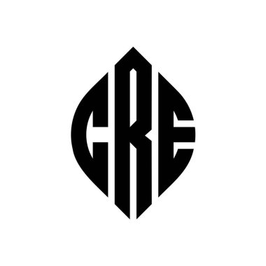 Çember ve elips şekilli CRE daire harf logosu tasarımı. Typographic tarzında CRE elips harfleri. Üç baş harf daire şeklinde bir logo oluşturuyor. CRE Çember Amblemi Soyut Monogram Harf İşaretleyici Vektörü.