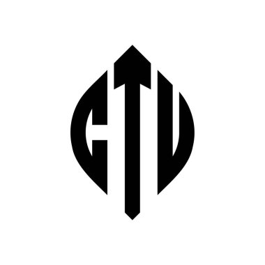 Çember ve elips şekilli CTU daire harf logosu tasarımı. CTU elips harfleri tipografik tarzda. Üç baş harf daire şeklinde bir logo oluşturuyor. CTU Çemberi Amblemi Soyut Monogram Harf İşaretleme Vektörü.