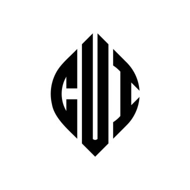Çember ve elips şekilli CUI daire harf logosu tasarımı. Typographic tarzında elips harfler. Üç baş harf daire şeklinde bir logo oluşturuyor. CUI Çember Amblemi Soyut Monogram Harf İşaretleyici Vektörü.