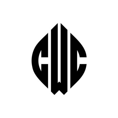 Çember ve elips şekilli CWC daire harf logosu tasarımı. Tipografik biçimli CWC elips harfleri. Üç baş harf daire şeklinde bir logo oluşturuyor. CWC Çember Amblemi Soyut Monogram Harf İşaretleyici Vektörü.