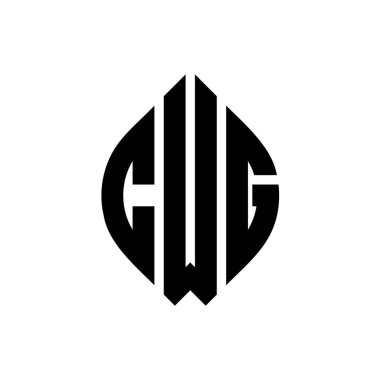 Çember ve elips şekilli CWG daire harf logosu tasarımı. Tipografik biçimli CWG elips harfleri. Üç baş harf daire şeklinde bir logo oluşturuyor. CWG Çember Amblemi Soyut Monogram Harf İşaretleyici Vektörü.