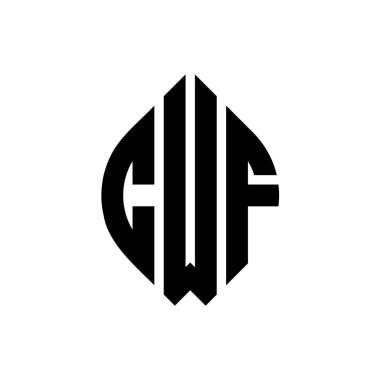 Çember ve elips şekilli CWF daire harf logosu tasarımı. Tipografik şekilli CWF elips harfleri. Üç baş harf daire şeklinde bir logo oluşturuyor. CWF Çemberi Amblemi Soyut Monogram Harf İşaretleyici Vektörü.