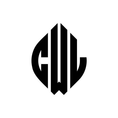 Çember ve elips şekilli CWL daire harf logosu tasarımı. Tipografik biçimli CWL elips harfleri. Üç baş harf daire şeklinde bir logo oluşturuyor. CWL Çemberi Amblemi Soyut Monogram Harf İşaretleyici Vektörü.