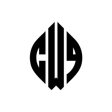 Çember ve elips şekilli CWQ daire harf logosu tasarımı. Tipografik biçimli CWQ elips harfleri. Üç baş harf daire şeklinde bir logo oluşturuyor. CWQ Çemberi Amblemi Soyut Monogram Harf İşaretleyici Vektörü.