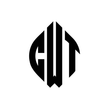 Çember ve elips şekilli CWT daire harf logosu tasarımı. Tipografik biçimli CWT elips harfleri. Üç baş harf daire şeklinde bir logo oluşturuyor. CWT Çemberi Amblemi Soyut Monogram Harf İşaretleyici Vektörü.