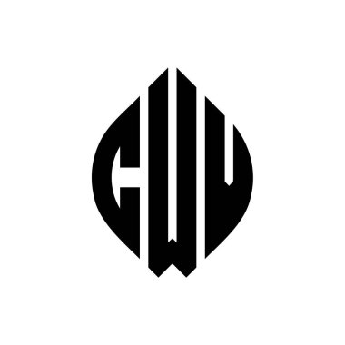 Çember ve elips şekilli CWV daire harf logosu tasarımı. Tipografik biçimli CWV elips harfleri. Üç baş harf daire şeklinde bir logo oluşturuyor. CWV Çember Amblemi Soyut Monogram Harf İşaretleyici Vektörü.