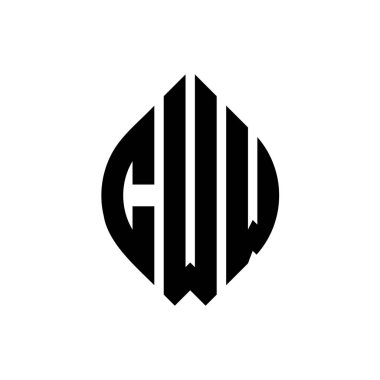 Çember ve elips şekilli CWW daire harf logosu tasarımı. Tipografik biçimli CWW elips harfleri. Üç baş harf daire şeklinde bir logo oluşturuyor. CWW Çember Amblemi Soyut Monogram Harf İşaretleyici Vektörü.