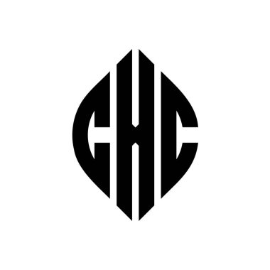 Çember ve elips şekilli CXC daire harf logosu tasarımı. Tipografik biçimli CXC elips harfleri. Üç baş harf daire şeklinde bir logo oluşturuyor. CXC Çember Amblemi Soyut Monogram Harf İşaretleyici Vektörü.