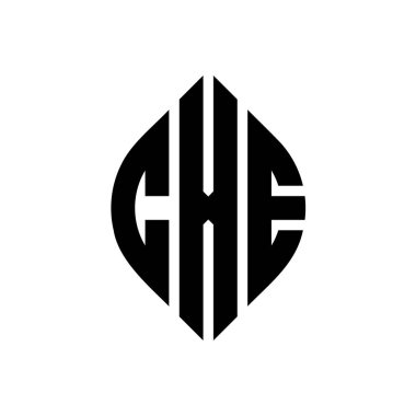 Çember ve elips şekilli CXE daire harf logosu tasarımı. Tipografik biçimli CXE elips harfleri. Üç baş harf daire şeklinde bir logo oluşturuyor. CXE Çember Amblemi Soyut Monogram Harf İşaretleyici Vektörü.
