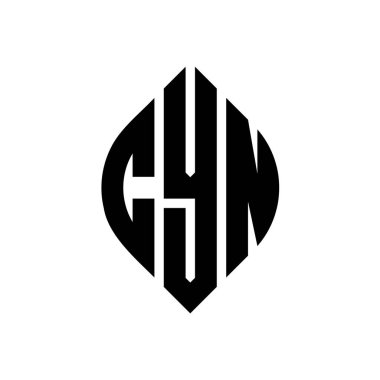 Çember ve elips şekilli CYN daire harf logosu tasarımı. Tipografik biçimli CYN elips harfleri. Üç baş harf daire şeklinde bir logo oluşturuyor. CYN Çemberi Amblemi Soyut Monogram Harf İşareti Vektörü. Çember ve ellip ile CYN daire harf logosu tasarımı