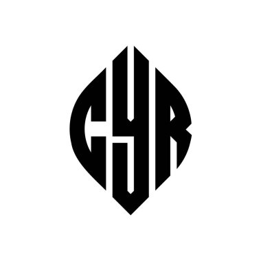 Çember ve elips şekilli CYR daire harf logosu tasarımı. CYR elips harfleri tipografik tarzda. Üç baş harf daire şeklinde bir logo oluşturuyor. CYR Çember Amblemi Soyut Monogram Harf İşaretleyici Vektörü.