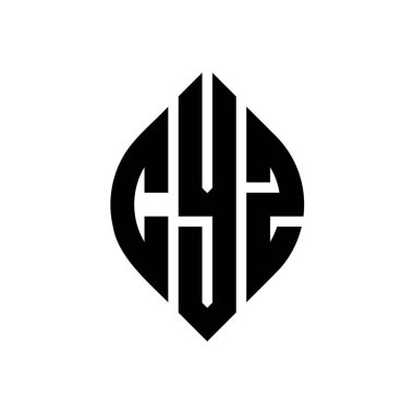 Çember ve elips şekilli CYZ daire harf logosu tasarımı. Tipografik biçimli CYZ elips harfleri. Üç baş harf daire şeklinde bir logo oluşturuyor. CYZ Çember Amblemi Soyut Monogram Harf İşaretleyici Vektörü.