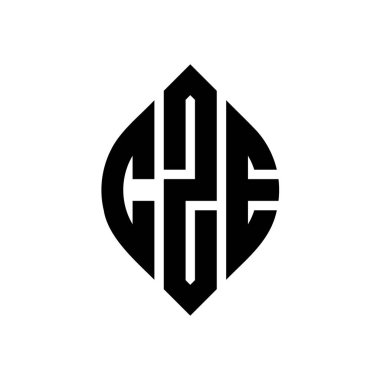 Daire ve elips şekilli CZE daire harf logosu tasarımı. Tipografik biçimli CZE elips harfleri. Üç baş harf daire şeklinde bir logo oluşturuyor. CZE Çember Amblemi Soyut Monogram Harf İşaretleyici Vektörü.