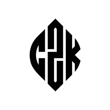 Çember ve elips şekilli CZK daire harf logosu tasarımı. Tipografik biçimli CZK elips harfleri. Üç baş harf daire şeklinde bir logo oluşturuyor. CZK Çember Amblemi Soyut Monogram Harf İşaretleyici Vektörü.