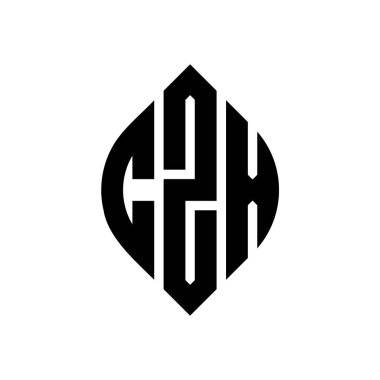 Dairesel ve elips şekilli CZX daire harf logosu tasarımı. Tipografik tarzda CZX elips harfleri. Üç baş harf daire şeklinde bir logo oluşturuyor. CZX Çember Amblemi Soyut Monogram Harf İşaretleyici Vektörü.