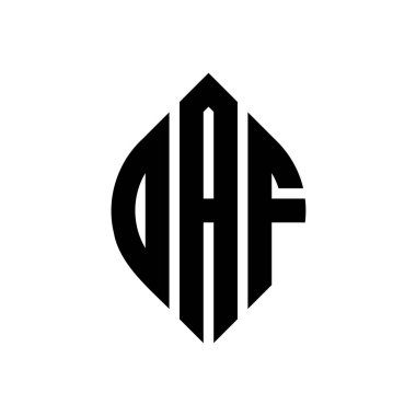 Çember ve elips şekilli DAF daire harf logosu tasarımı. DAF elips harfleri tipografik tarzda. Üç baş harf daire şeklinde bir logo oluşturuyor. DAF Çemberi Amblemi Soyut Monogram Harf İşaretleyici Vektörü.
