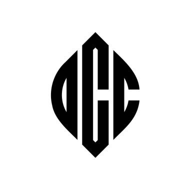 Daire ve elips şekilli DCC daire harf logosu tasarımı. Tipografik biçimli DCC elips harfleri. Üç baş harf daire şeklinde bir logo oluşturuyor. DCC Çember Amblemi Soyut Monogram Harf İşaretleyici Vektörü.