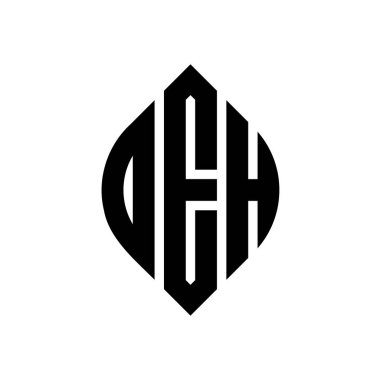 Çember ve elips şekilli DEH daire harf logosu tasarımı. Tipografik biçimli DEH elips harfleri. Üç baş harf daire şeklinde bir logo oluşturuyor. DEH Çember Amblemi Soyut Monogram Harf İşaretleyici Vektörü.