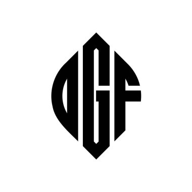 Daire ve elips şekilli DGF daire harf logosu tasarımı. Tipografik biçimli DGF elips harfleri. Üç baş harf daire şeklinde bir logo oluşturuyor. DGF Çember Amblemi Soyut Monogram Harf İşaretleyici Vektörü.