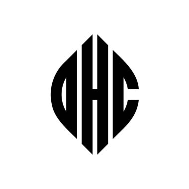 Çember ve elips şekilli DHC daire harf logosu tasarımı. DHC elips harfleri tipografik tarzda. Üç baş harf daire şeklinde bir logo oluşturuyor. DHC Çember Amblemi Soyut Monogram Harf İşaretleyici Vektörü.