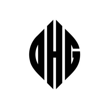 Daire ve elips şekilli DHG daire harf logosu tasarımı. Tipografik biçimli DHG elips harfleri. Üç baş harf daire şeklinde bir logo oluşturuyor. DHG Çember Amblemi Soyut Monogram Harf İşaretleyici Vektörü.