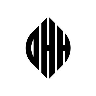 Çember ve elips şekilli DHH daire harf logosu tasarımı. DHH elips harfleri tipografik tarzda. Üç baş harf daire şeklinde bir logo oluşturuyor. DHH Çember Amblemi Soyut Monogram Harf İşaretleme Vektörü.