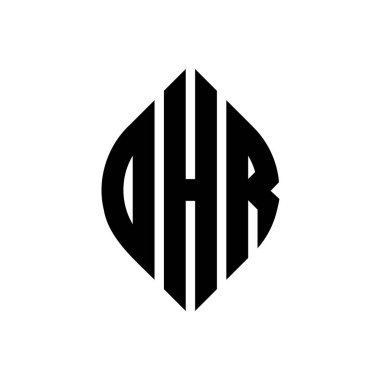 Daire ve elips şekilli DHR daire harf logosu tasarımı. DHR elips harfleri tipografik tarzda. Üç baş harf daire şeklinde bir logo oluşturuyor. DHR Çember Amblemi Soyut Monogram Harf İşaretleyici Vektörü.