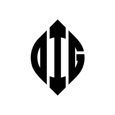 Çember ve elips şekilli DIG daire harf logosu tasarımı. Tipografik biçimli DIG elips harfleri. Üç baş harf daire şeklinde bir logo oluşturuyor. DIG Çemberi Amblemi Soyut Monogram Harf İşaretleyici Vektörü.