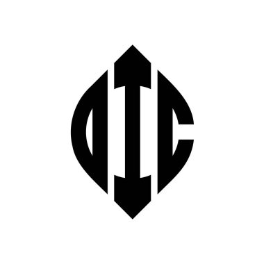 Çember ve elips şekilli DIC daire harf logosu tasarımı. Tipografik biçimli DIC elips harfleri. Üç baş harf daire şeklinde bir logo oluşturuyor. DIC Çember Amblemi Soyut Monogram Harf İşaretleyici Vektörü.