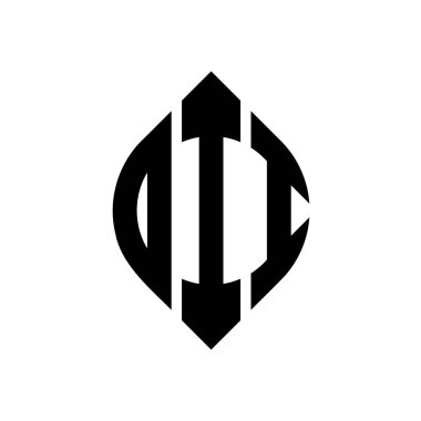 Daire şeklinde ve elips şekilli DII daire harf logosu tasarımı. DII elips harfleri tipografik tarzda. Üç baş harf daire şeklinde bir logo oluşturuyor. DII Çember Amblemi Soyut Monogram Harf İşaretleyici Vektörü.