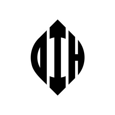 Çember ve elips şekilli DIH daire harf logosu tasarımı. Tipografik biçimli DIH elips harfleri. Üç baş harf daire şeklinde bir logo oluşturuyor. DIH Çemberi Amblemi Soyut Monogram Harf İşaretleme Vektörü.