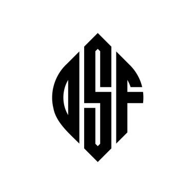 Daire ve elips şekilli DSF daire harf logosu tasarımı. Tipografik biçimli DSF elips harfleri. Üç baş harf daire şeklinde bir logo oluşturuyor. DSF Çember Amblemi Soyut Monogram Harf İşaretleyici Vektörü.
