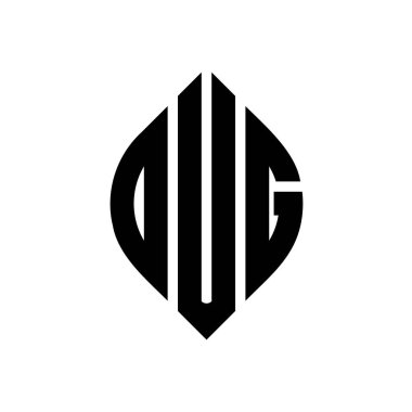 Çember ve elips şekilli DUG daire harf logosu tasarımı. Tipografik tarzda DUG elips harfleri. Üç baş harf daire şeklinde bir logo oluşturuyor. DUG Çemberi Amblemi Soyut Monogram Harf İşaretleyici Vektörü.