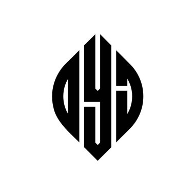 Daire ve elips şekilli DYJ daire harf logosu tasarımı. Daktilo tarzında DYJ elips harfleri. Üç baş harf daire şeklinde bir logo oluşturuyor. DYJ Çember Amblemi Soyut Monogram Harf İşaretleyici Vektörü.