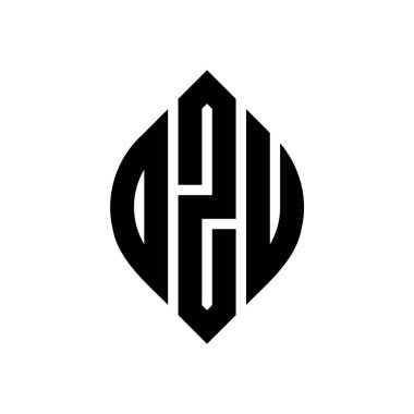 Daire ve elips şekilli DZU daire harf logosu tasarımı. DZU elips harfleri tipografik tarzda. Üç baş harf daire şeklinde bir logo oluşturuyor. DZU Çember Amblemi Soyut Monogram Harf İşaretleyici Vektörü.