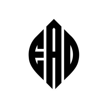 Çember ve elips şekilli EAD daire harf logosu tasarımı. Tipografik biçimli EAD elips harfleri. Üç baş harf daire şeklinde bir logo oluşturuyor. EAD Çemberi Amblemi Soyut Monogram Harf İşaretleyici Vektörü.