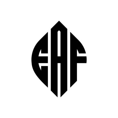 Çember ve elips şekilli EAF daire harf logosu tasarımı. EAF elips harfleri tipografik tarzda. Üç baş harf daire şeklinde bir logo oluşturuyor. EAF Çember Amblemi Soyut Monogram Harf İşaretleyici Vektörü.