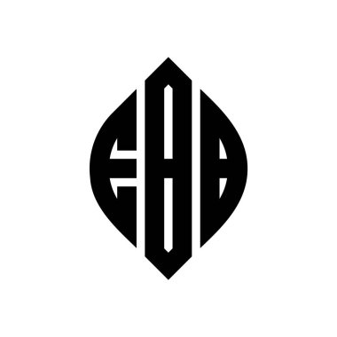 Çember ve elips şekilli EBB daire harf logosu tasarımı. Tipografik biçimli EBB elips harfleri. Üç baş harf daire şeklinde bir logo oluşturuyor. EBB Çemberi Amblemi Soyut Monogram Harf İşaretleyici Vektörü.