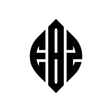 Çember ve elips şekilli EBZ daire harf logosu tasarımı. Tipografik biçimli EBZ elips harfleri. Üç baş harf daire şeklinde bir logo oluşturuyor. EBZ Çember Amblemi Soyut Monogram Harf İşaretleyici Vektörü.