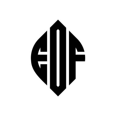 Çember ve elips şekilli EDF daire harf logosu tasarımı. Tipografik biçimli EDF elips harfleri. Üç baş harf daire şeklinde bir logo oluşturuyor. EDF Çember Amblemi Soyut Monogram Harf İşaretleyici Vektörü.