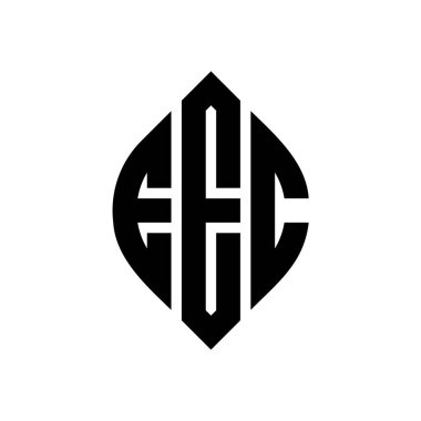 Çember ve elips şekilli EEC daire harf logosu tasarımı. Tipografik şekilli AET elips harfleri. Üç baş harf daire şeklinde bir logo oluşturuyor. EEC Çember Amblemi Soyut Monogram Harf İşaretleme Vektörü.