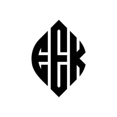 Çember ve elips şekilli EEK daire harf logosu tasarımı. Tipografik şekilli EEK elips harfleri. Üç baş harf daire şeklinde bir logo oluşturuyor. EEK Çember Amblemi Soyut Monogram Harf İşaretleme Vektörü.