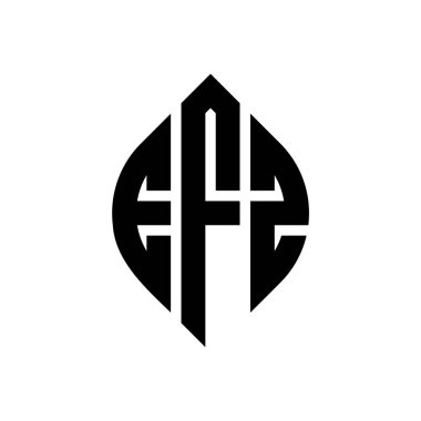 Çember ve elips şekilli EFZ daire harf logosu tasarımı. Tipografik biçimli EFZ elips harfleri. Üç baş harf daire şeklinde bir logo oluşturuyor. EFZ Çember Amblemi Soyut Monogram Harf İşaretleyici Vektörü.